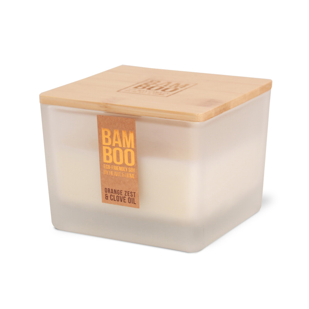 Heart & Home Bamboo Orange Zest & Clove Oil Wooden Centrepiece Wick Soy Candle-image-OPC-PCGCJW6-NEW
