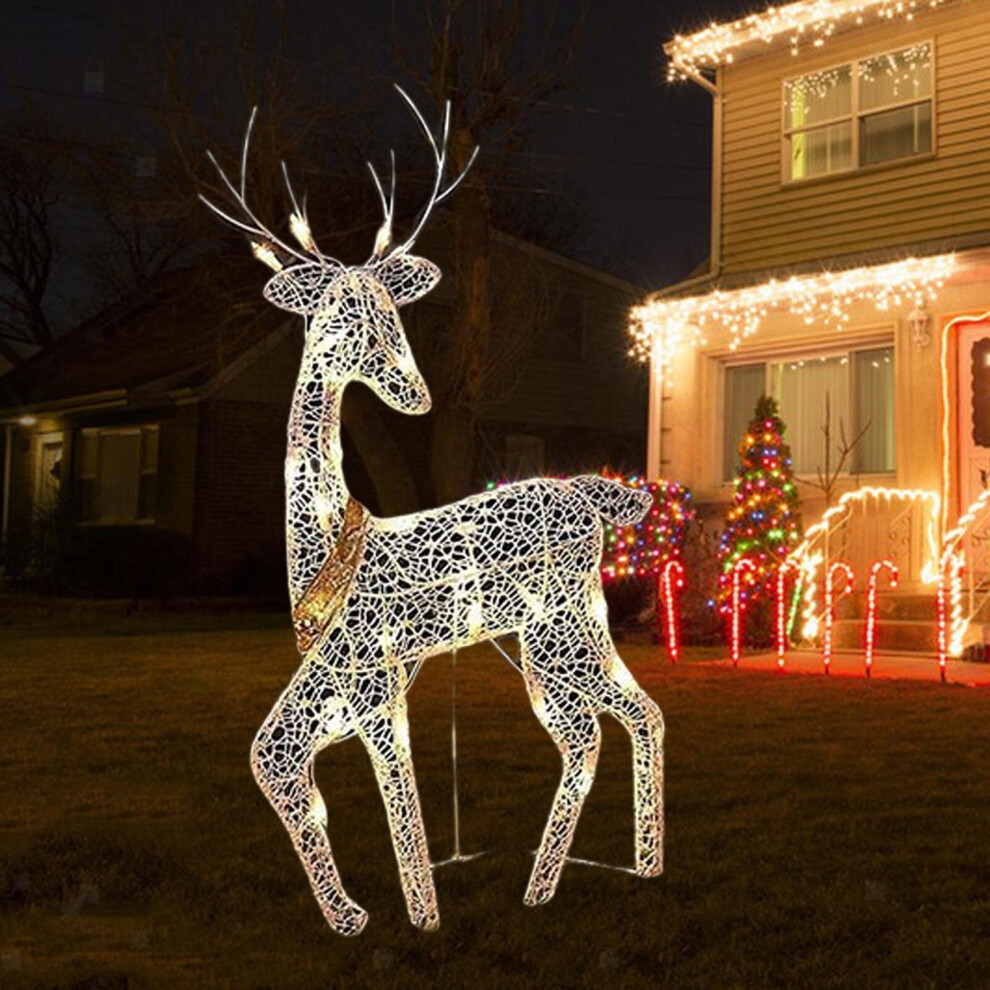 Flemye (L) Plane,Not 3D,Christmas Reindeer Outdoor Landscape Lights Xmas Decor Glittering Elk Iron