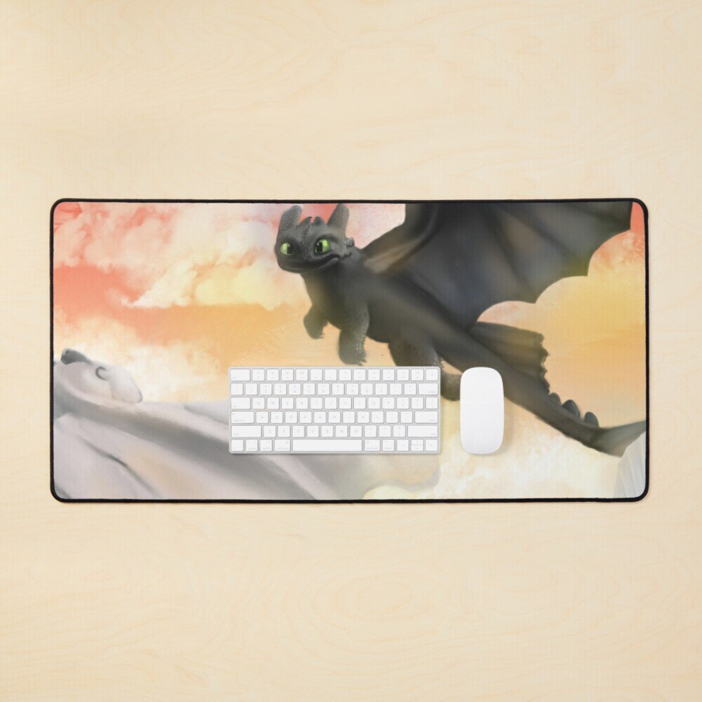 Desk Mat Toothless And Lightfury Flying In The Sunset Large Gaming Mouse Pad 35X16 Inch 7802738381580