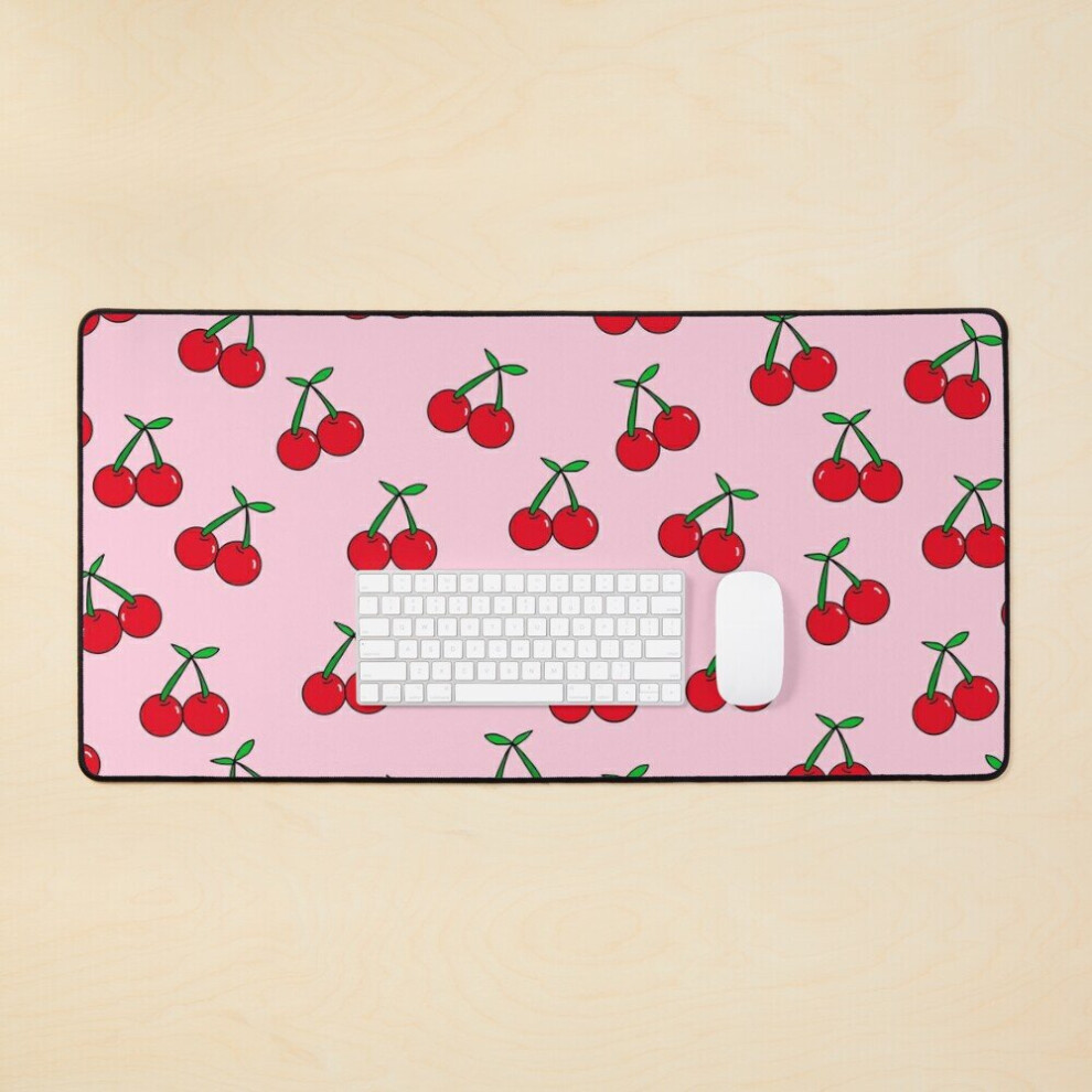 Desk Mat Cherries 3 (On ) Large Gaming Mouse Pad 35X16 Inch Pink 7802738396515