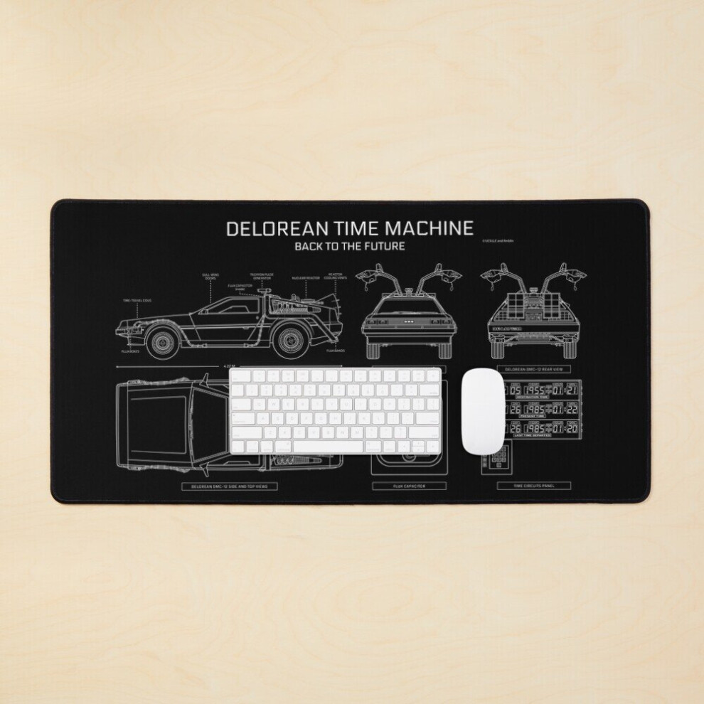Desk Mat Delorean Time Machine - Back To The Future ( Stencil - ) Large Gaming Mouse Pad 35X16 Inch White 7802738315813