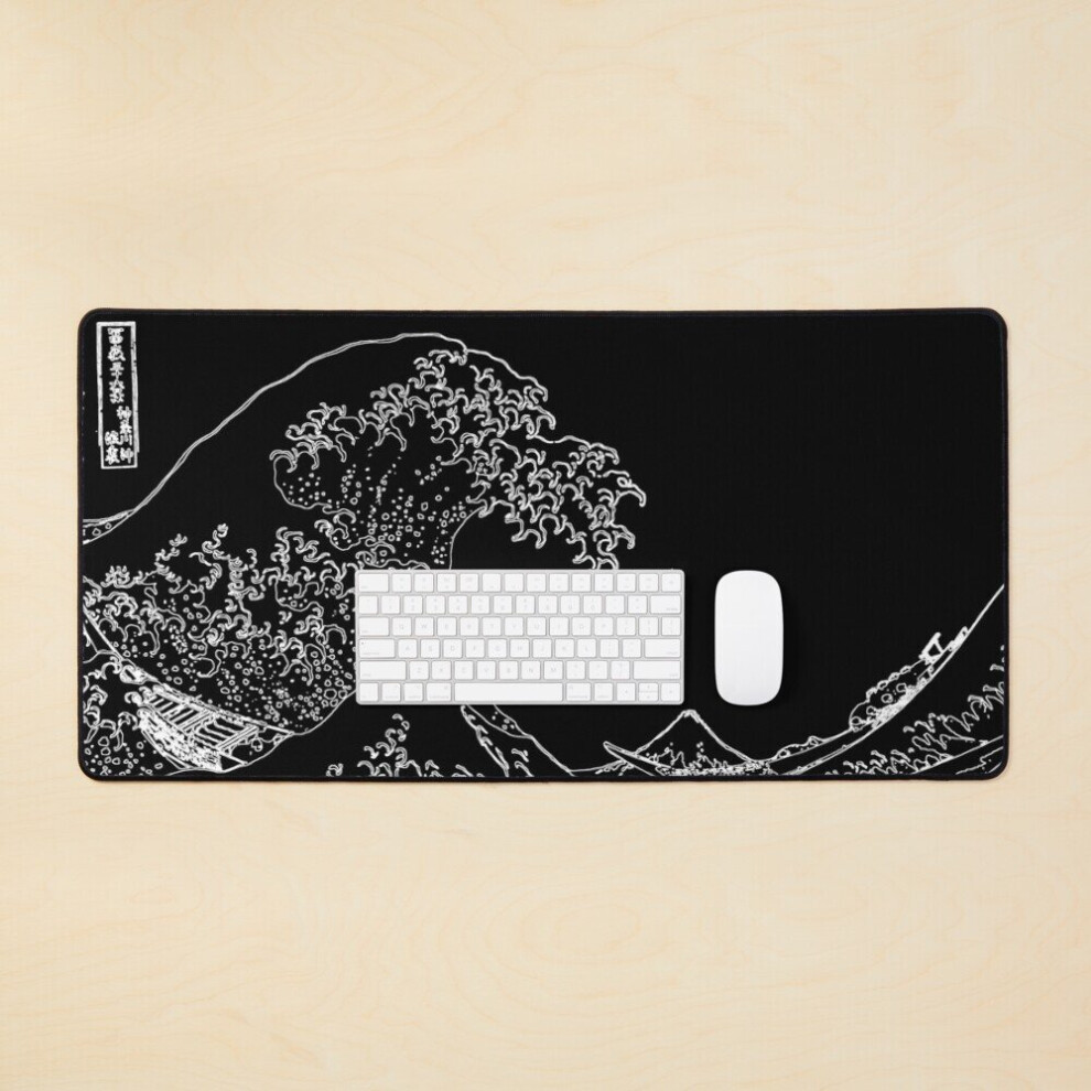 Desk Mat Great Wave Outline And Large Gaming Mouse Pad 35X16 Inch Black/White 7802738309874