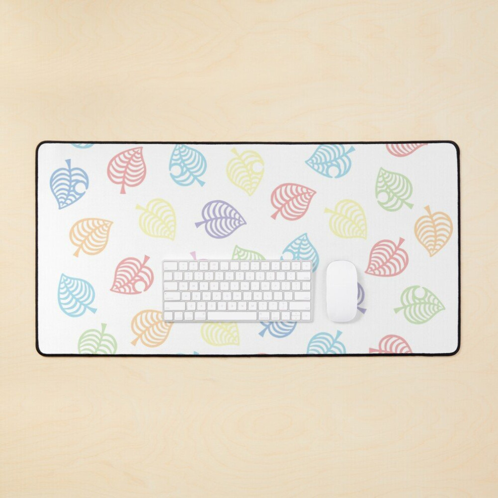Desk Mat Nook Leaf Aloha Logo - Rainbow Pastel Colors On Large Gaming Mouse Pad 35X16 Inch White 7802738352207