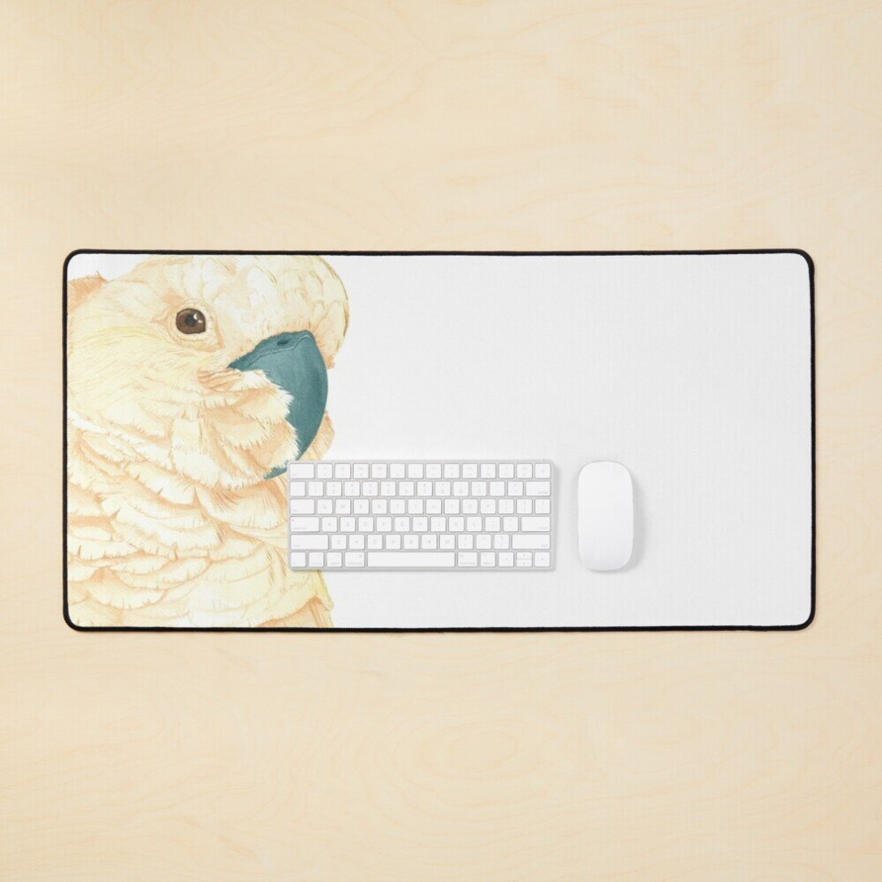 Desk Mat -Crested Moluccan Cockatoos Watercolor - Parrot Portrait Painting Large Gaming Mouse Pad 35X16 Inch Salmon 7802738376708