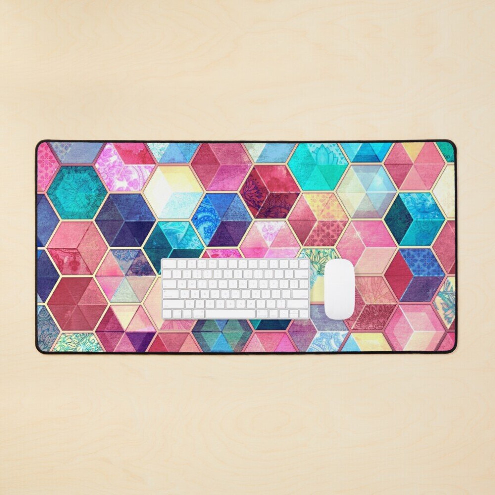 Desk Mat Topaz Ruby Crystal Honeycomb Cubes Large Gaming Mouse Pad 35X16 Inch 7802738326758