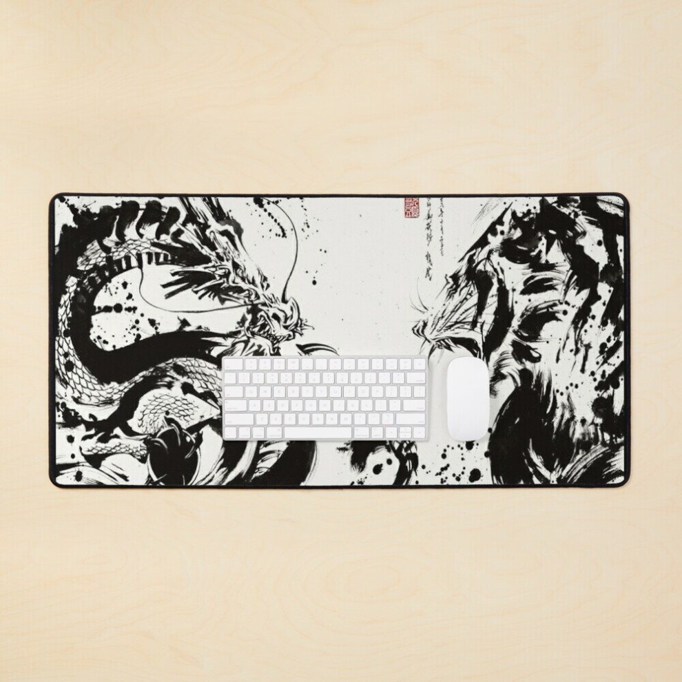 Desk Mat Tiger And Dragon Vintage Ink Large Gaming Mouse Pad 35X16 Inch 7802738321760
