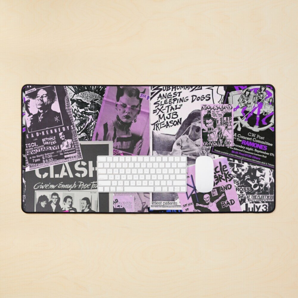 Desk Mat Punk Rock Bands Flyers Collage Aesthetic Punk Colors Large Gaming Mouse Pad 35X16 Inch 7802738403824
