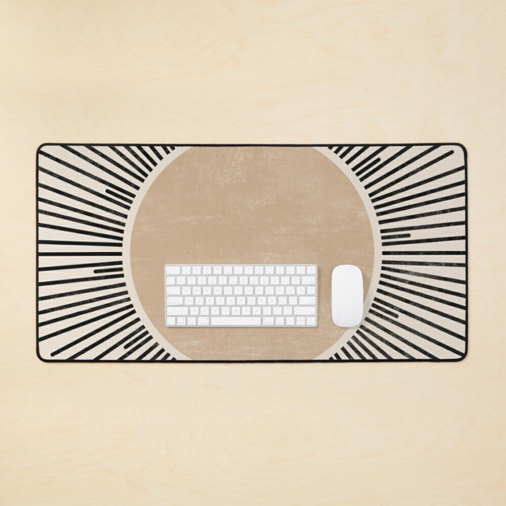 Desk Mat Geometric Sun In And Large Gaming Mouse Pad 35X16 Inch Black/Beige 7802738355741