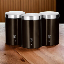 (shiny black) 3 Pc Stainless Steel Cannister Set Coffee Tea Sugar Container Jars Air TIght Lid