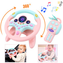 Pink Steering Wheel for Car Backseat Pretend Driving Simulated Driving Steering Wheel Toy Light and Music Educational Gifts for Kids Pink