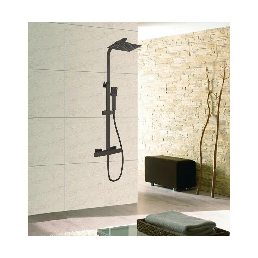 (200x200mm) AICA Thermostatic Shower Mixer Matte Black Square Set