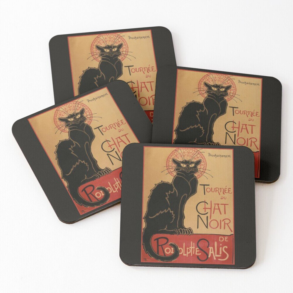 Leather Coasters  La tournÃ©e du Chat Noir Iconic Art Nouveau Set of 4 / 4 x 4 inch