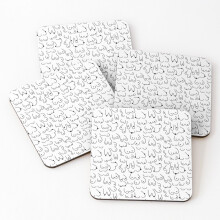 Leather Coasters Boobs cute linework line art illustration hand drawing of various mixed boob breast shapes Set of 4 / 4 x 4 inch