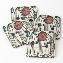 Leather Coasters Charles Rennie Mackintosh design Set of 4 / 4 x 4 inch