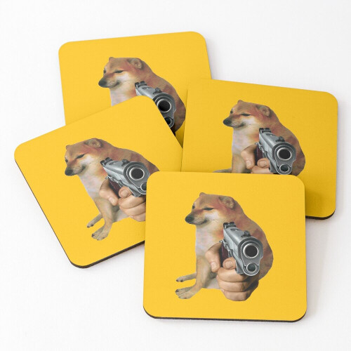 Leather Coasters Cheems Doge Gun Set of 4 / 4 x 4 inch on OnBuy