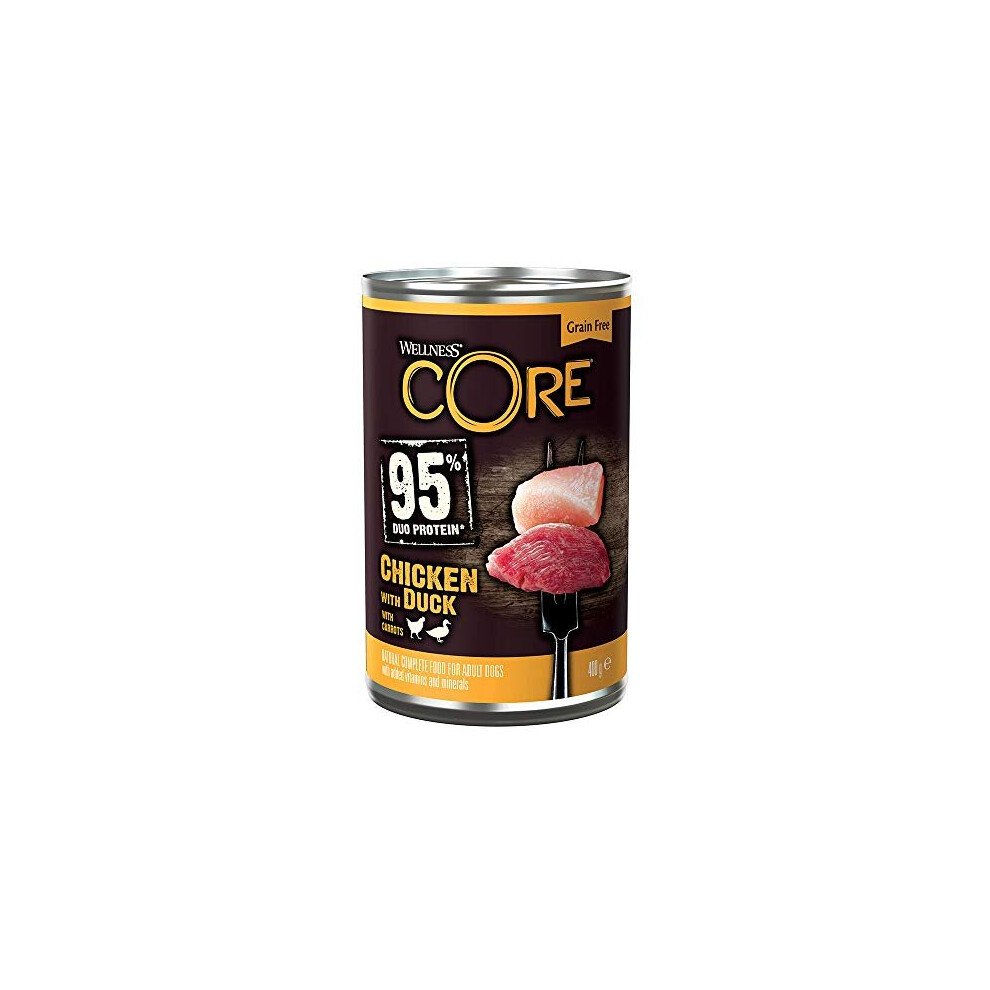 Wellness CORE 95% Chicken & Duck, Wet Dog Food, Grain Free Wet Dog Food, High Meat Content, Chicken & Duck, 6 x 400 g