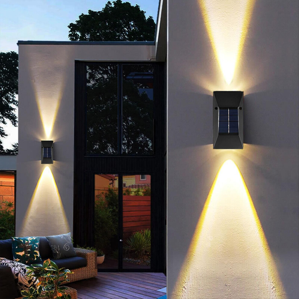 Solar Wall Light Up And Down Illuminate Outdoor Sunlight Lamp Ip65 Waterproof Modern Decor For Home Garden Porch, Black , 2 Pack