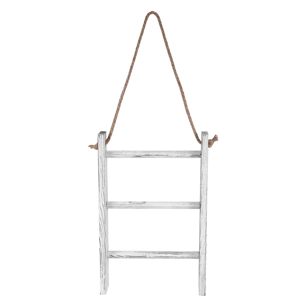 Wall-Hanging Towel Ladder Rustic Whitewashed Wood Countertop Ladder Farmhouse Decor Towels Rack Wit Grain