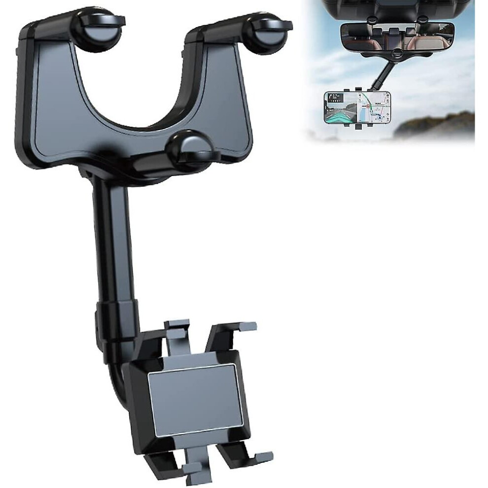 Multifunctional Rear View Mirror Cell Phone Holder, 360 Degree Rotatable Cell Phone Holder, Stretchable Adjustable Cell Phone Holder Car Rear View Mir