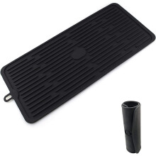 Drip Mat For Kitchen, Black Silicone Drip Grid (44 X 20), Non-slip Dish Drainer, Heat Resistant And Dishwasher Safe, For Storage Of Cutlery, Crockery