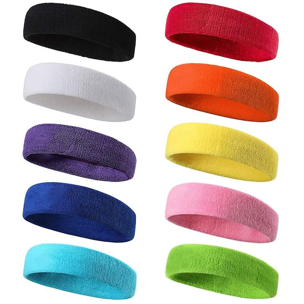 10 Pieces Sports Headband For Men And Women, Sweatband, Elastic Hair Band Non Slip Moisture Wicking Cotton Headband For Sports Light