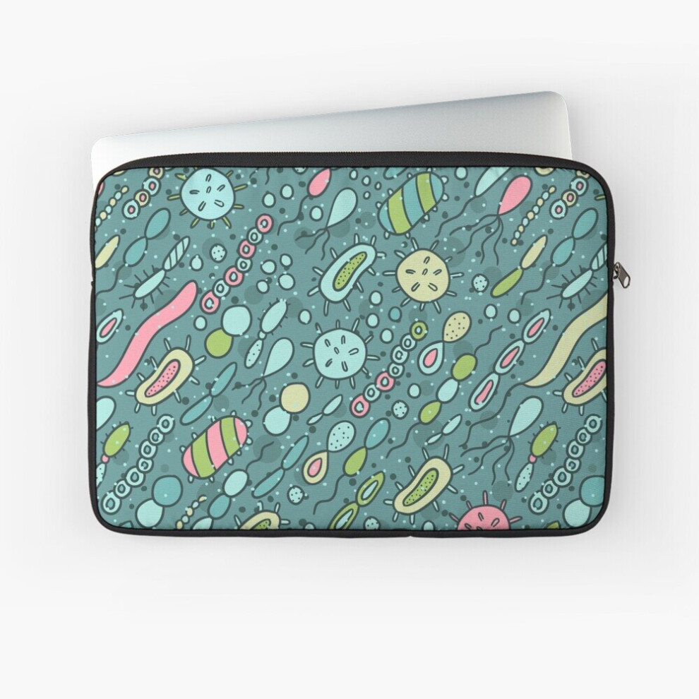 Laptop Sleeve Microbes Pattern. Bacteria Design For Biology Lovers. Virus Illustration. 10 12 13 15 17 Inch Case Notebook Tablet Carrying Bag Cover 7802738444254