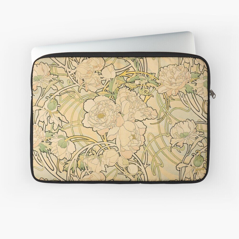 Laptop Sleeve 'Peonies' By Alphonse Mucha (Reproduction) 10 12 13 15 17 Inch Case Notebook Tablet Carrying Bag Cover 7802738418491