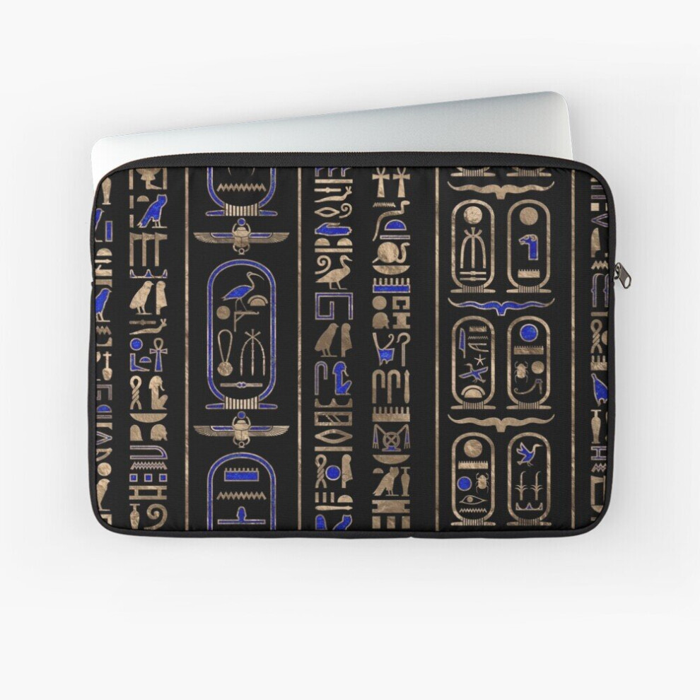 Laptop Sleeve Egyptian Hieroglyphs Pattern Lapis Lazuli #2 10 12 13 15 17 Inch Case Notebook Tablet Carrying Bag Cover Gold 7802738425116