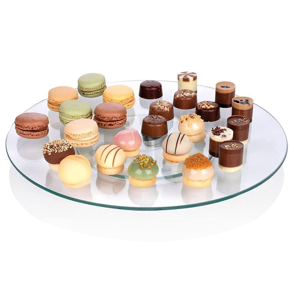 GEEZY Glass Lazy Susan Turntable, Rotating Cake Decorating Table Serving Plate, 25 cm