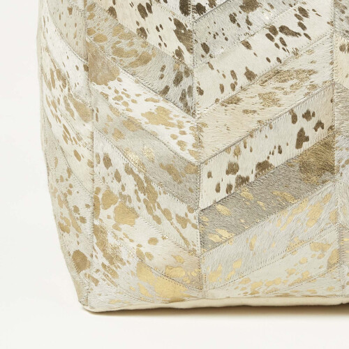 Homescapes Gold & Grey Geometric Diamond Leather Pouffe Bean Cube 2