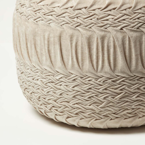 Homescapes (Cream) Sofia Pleated Velvet Pouffe 2