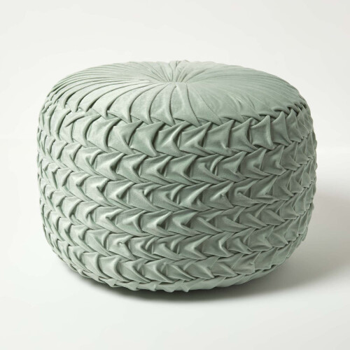 Homescapes (Green) Grace Pleated Velvet Pouffe