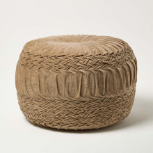 (Beige Taupe) Sofia Pleated Velvet Pouffe
