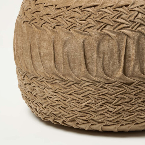 Homescapes (Beige Taupe) Sofia Pleated Velvet Pouffe 2