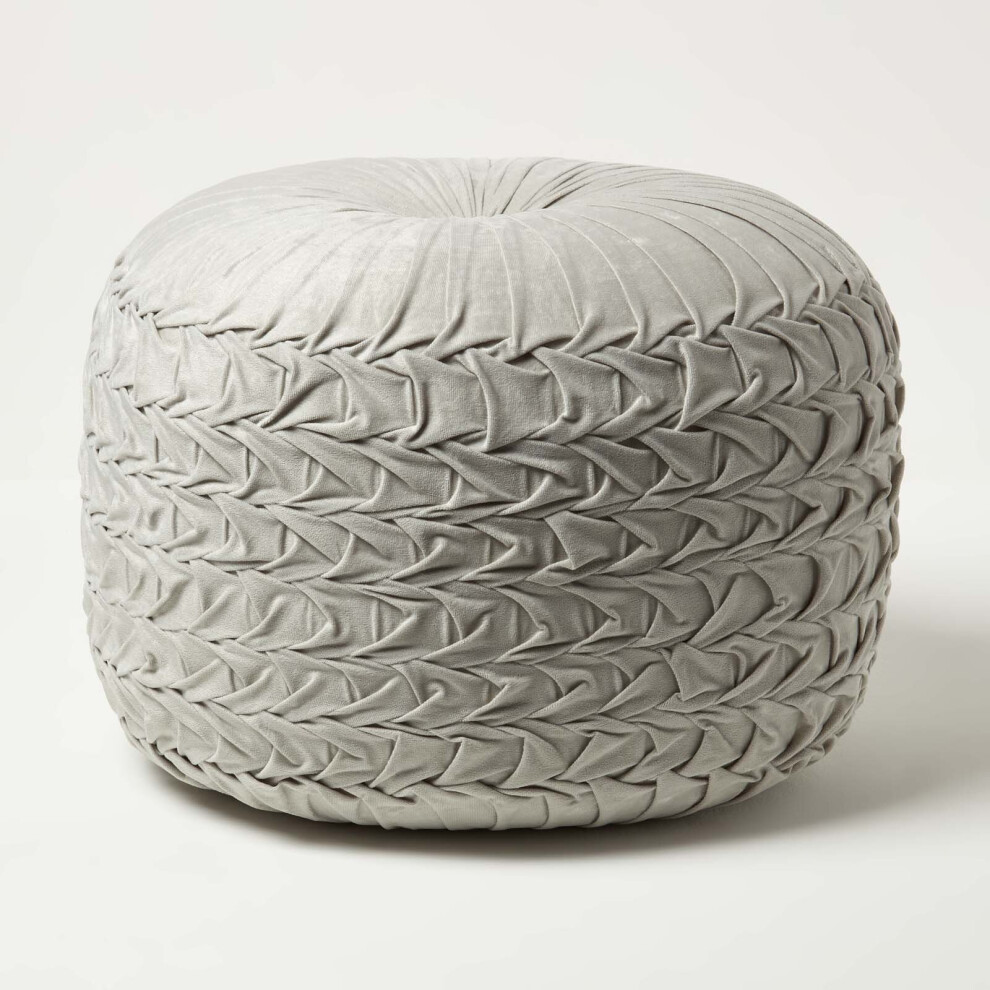 (Grey) Grace Pleated Velvet Pouffe-image-OPC-PCHFMR5-NEW
