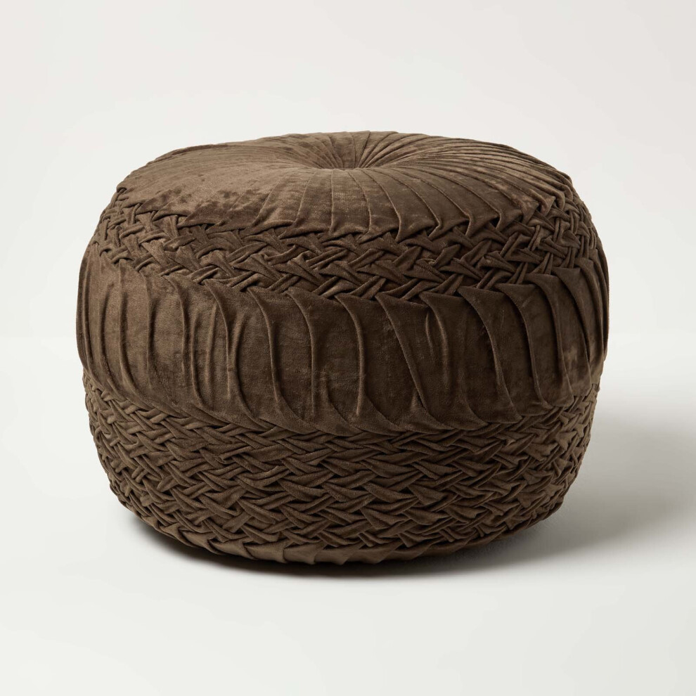 (Brown) Sofia Pleated Velvet Pouffe