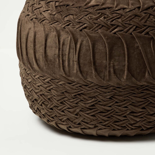 Homescapes (Brown) Sofia Pleated Velvet Pouffe 2