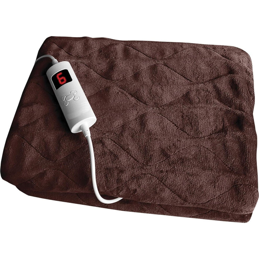 Summerlee Heated Electric Over Blanket with 6 Heat Settings and Timer Function Easy to Use Detachable Digital Control Overheat Protection (Brown)