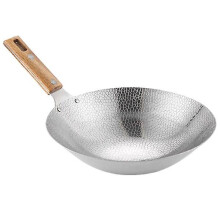 Cooking Wok Frying Pan Stainless Steel Wok Traditional Wok With Wooden Handle