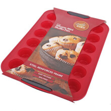 (Red) Daily Bake Silicone 24-Cup Mini Muffin Pan