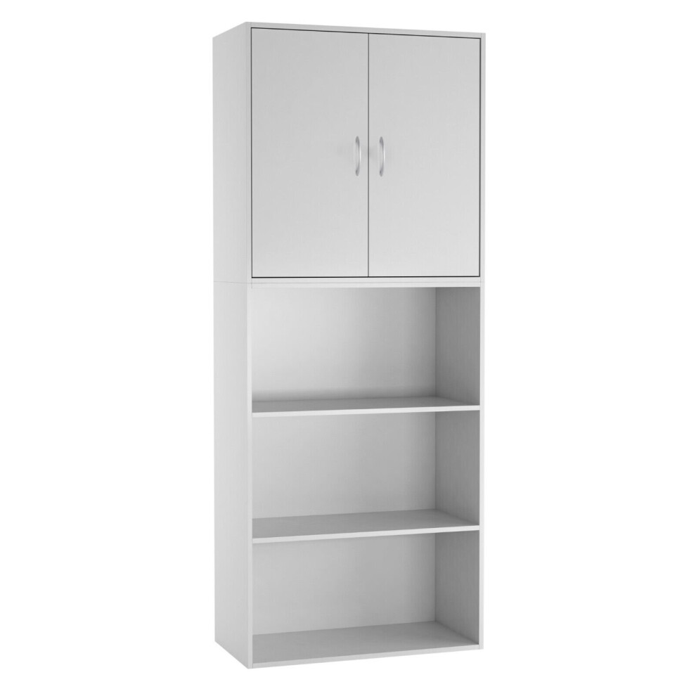 (White) Wide 3 Tier Book Shelf Deep Bookcase Storage Cabinet Dining Living Room Display