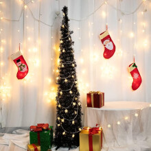 Tinsel Christmas Tree 5ft Collapsible Black Tinsel Tree Snowflake