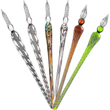 6 Pieces Handmade Glass Dip Pen Crystal Glass Signature Pen Calligraphy Glass Pen Vintage Dip Ink Pen Borosilicate Present Pen For Writing Drawing Sig