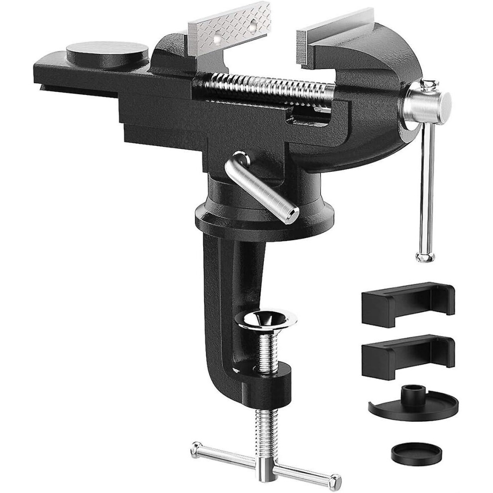 Portable Diy Table Vise - 70Mm Jaws With Swivel Head Clamp And Suction Cup Base For Cutting, Drilling, And Working (Black) Black