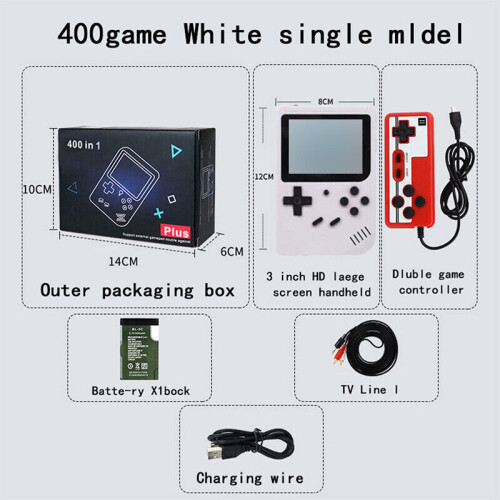 (  White) 400 In 1 Classic Retro Game Player Console 2.4" Screen Handheld Video Gameboy