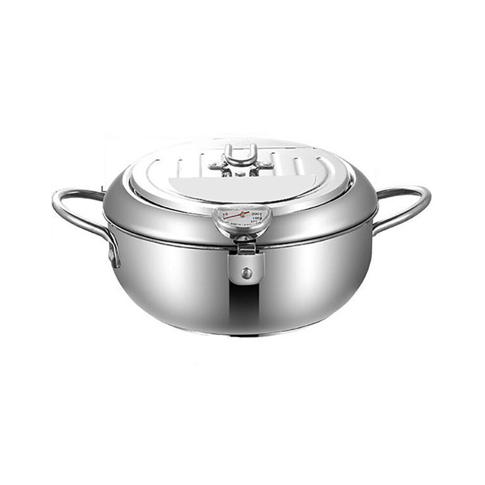 (Type A) 24CM Fryer with Thermometer And Lid 2L 304 Stainless Steel Oil Filter Pot for Kitchen