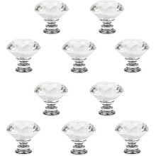10 Pcs Crystal Glass Cabinet Knobs, Crystal Knobs, 30mm Diamond Shape Pulls Handles For Drawer Kitchen Cabinets Dresser Cupboard Wardrobe