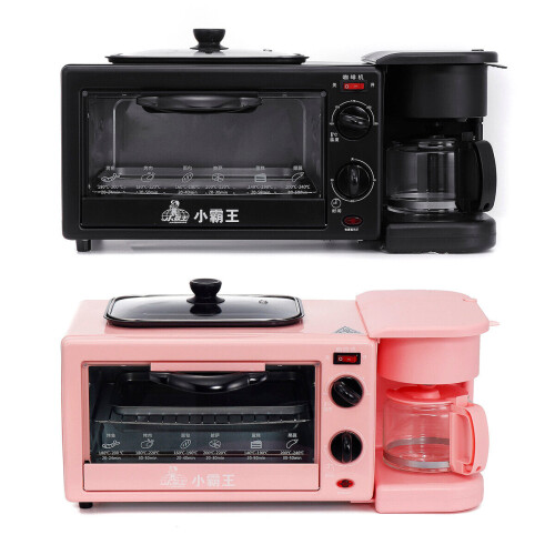 (Black) 3 In 1 Electric Breakfast Machine Multifunction Coffee Maker Frying Pan Toaster