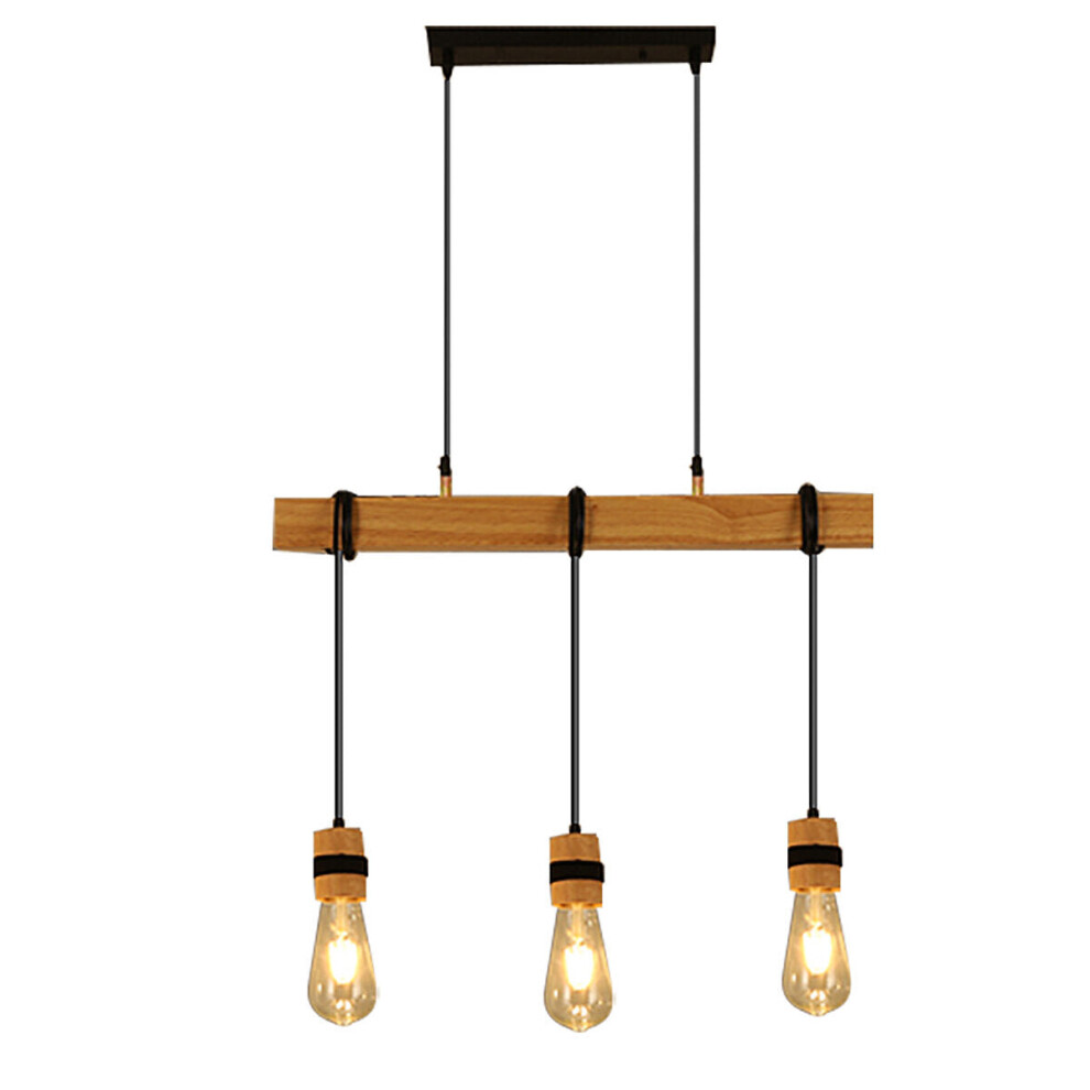 (3 Heads) AC85-265V Industrial Wooden Pendant Light Ceiling Lamp Chandeliers Lighting Fixtures Without Bulb