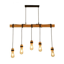 (5 Heads) AC85-265V Industrial Wooden Pendant Light Ceiling Lamp Chandeliers Lighting Fixtures Without Bulb